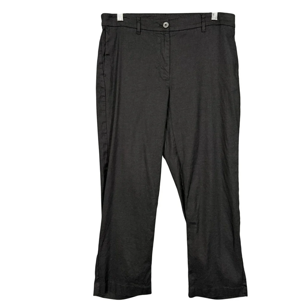 J Jill Pants Womens‎ 10 Tall Black Linen Blend Stretch Straight Leg Crop Beach